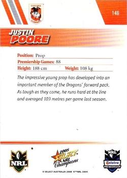 2008 Select NRL Champions #146 Justin Poore Back
